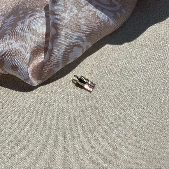 ♥️SOLD 14k solid gold rustic pink tourmaline raw terminated cap hoop earring c - Picture 8 of 9